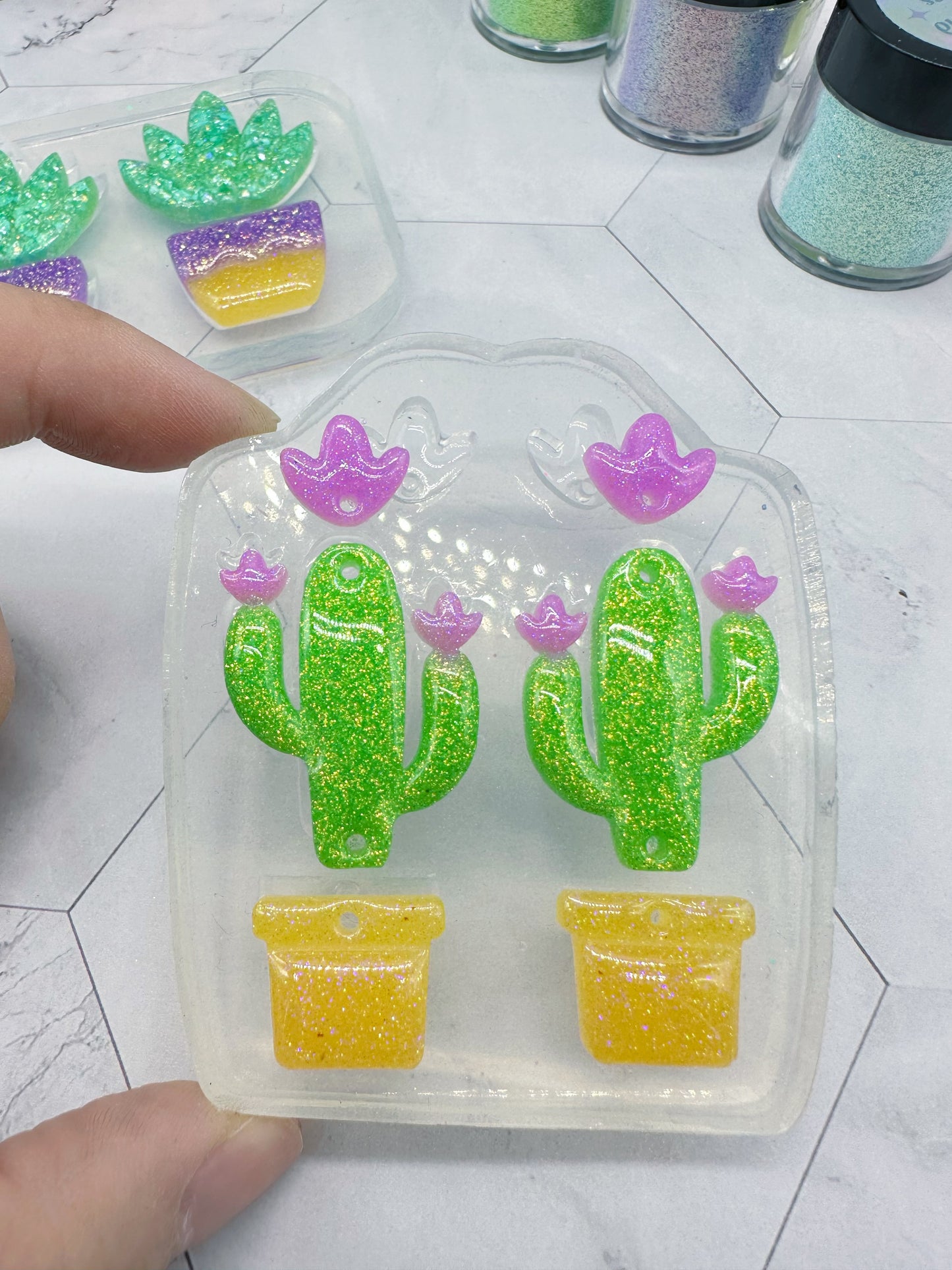 Plump Cactus Flower House Plant Dangle Earring Mold