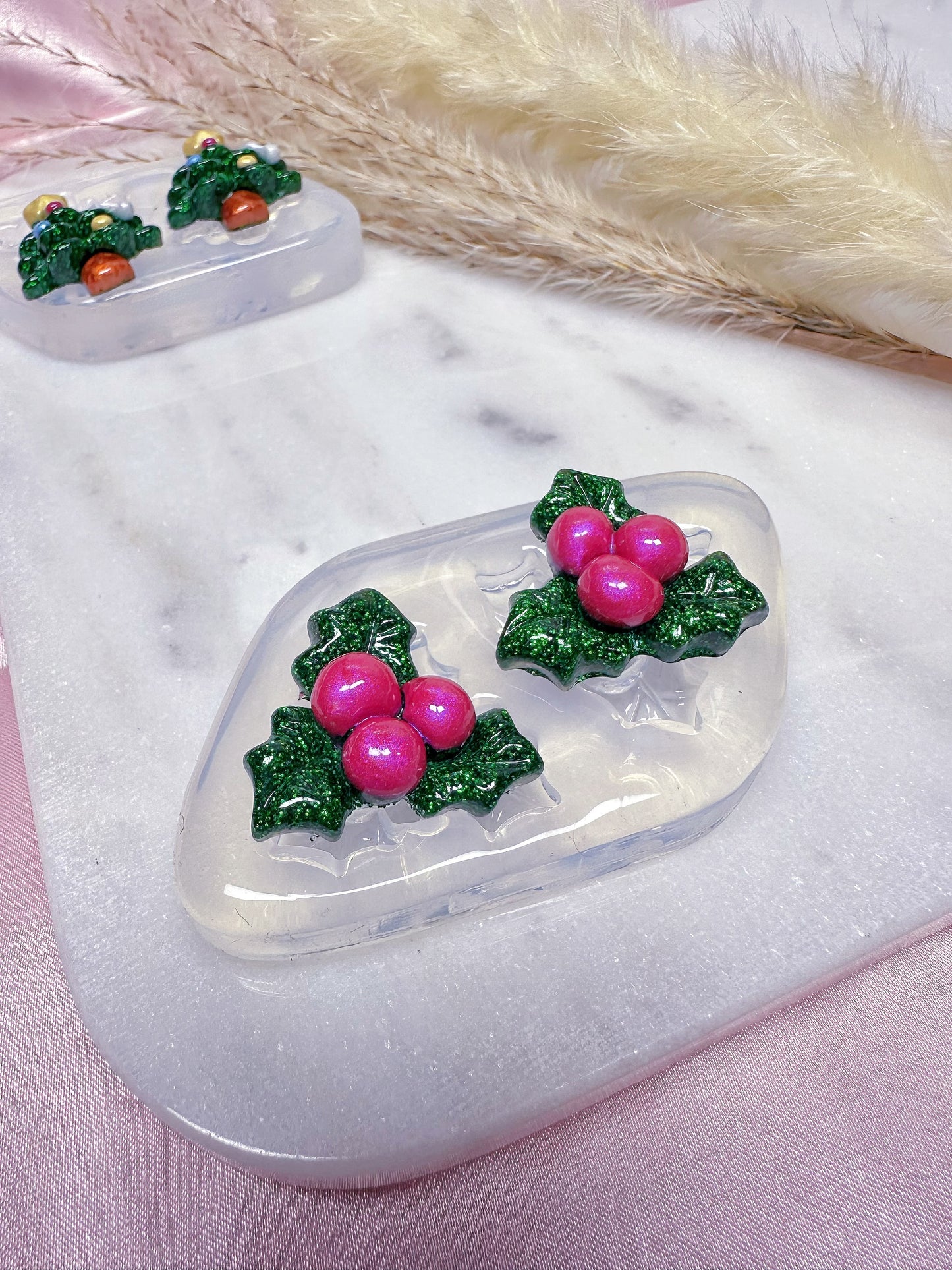 3D Christmas Holly Brooch Earring Mold