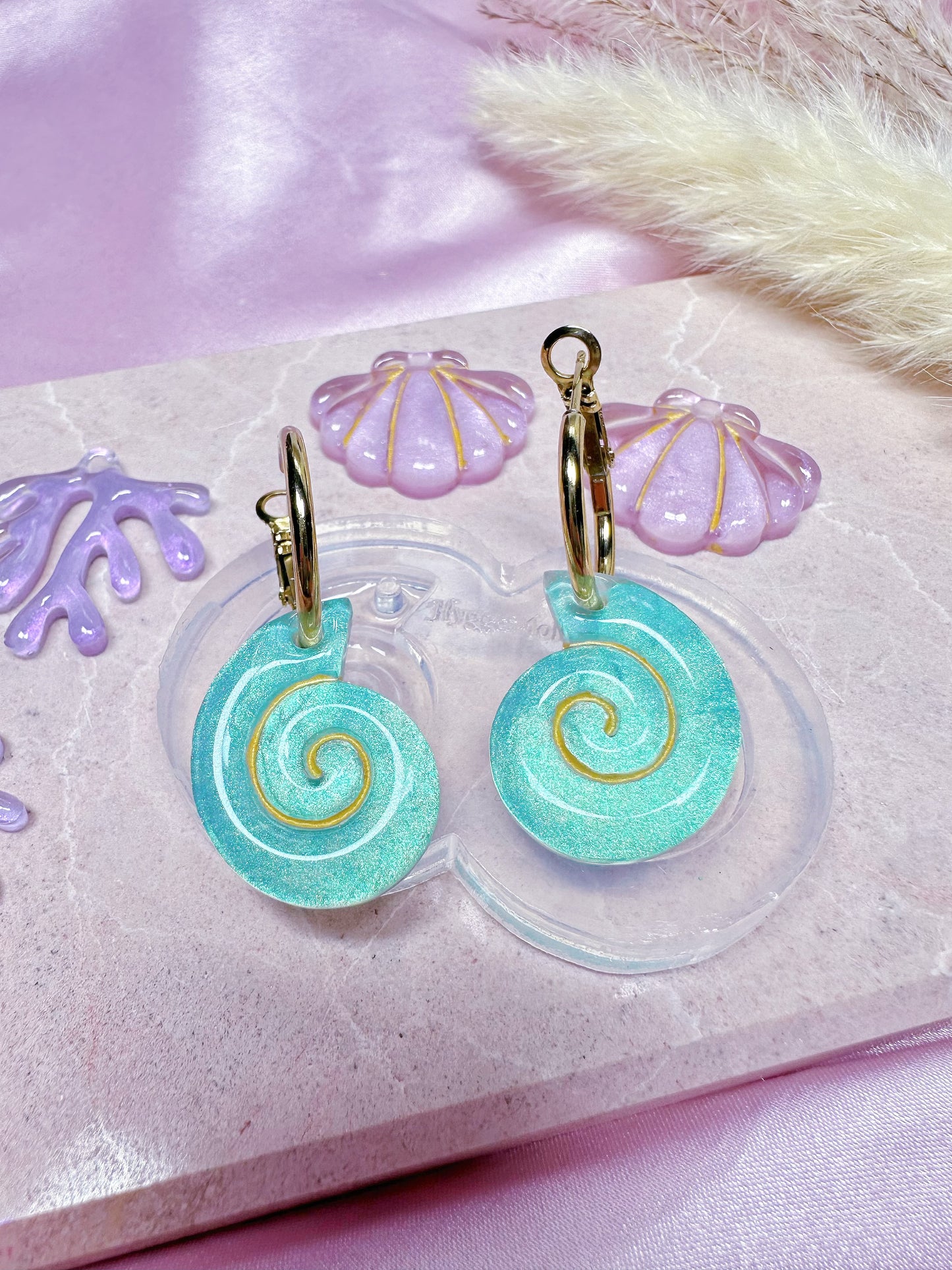 Domed Etched Nautilius Shell Dangle Earring Mold for Hoop Charms