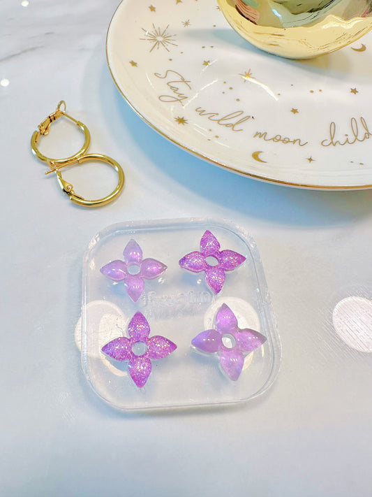 Dainty 1.6 cm Four-petal Open Flower Shape Hoop Spinner Earring Mold Stud Mold