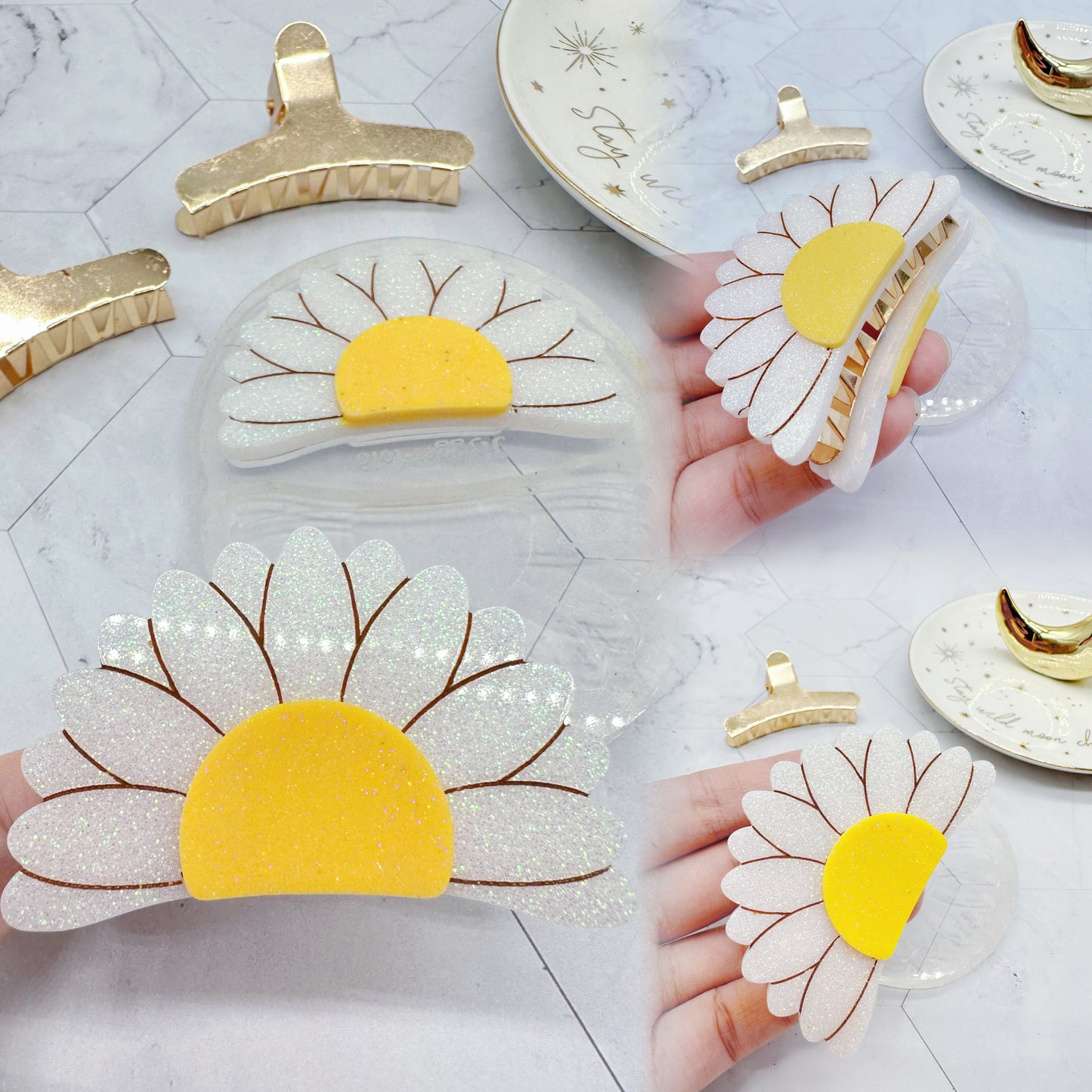 Layered Sunflower Daisy Flower Hair Claw Clip Mold