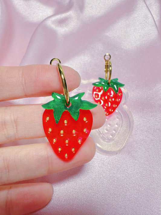 Small Predomed Stacked Strawberry Leaves Hoop Earring Mold