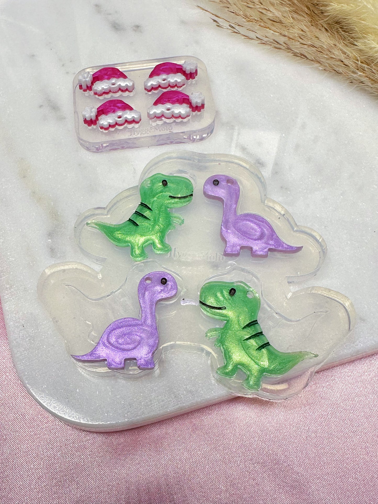 Christmas Santa Hat Dinosaurs Dangle Earring Mold Bundle