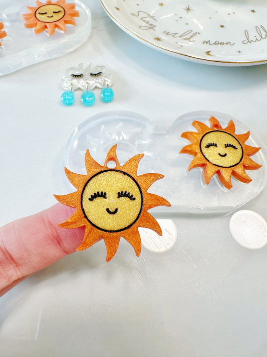 Beaming Smiley Sun Dangly Charm Earring Mold for Hoops