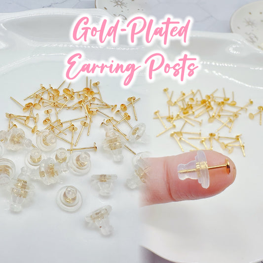 High Quality 14k Gold-plated Earring Posts and Silicone Backs