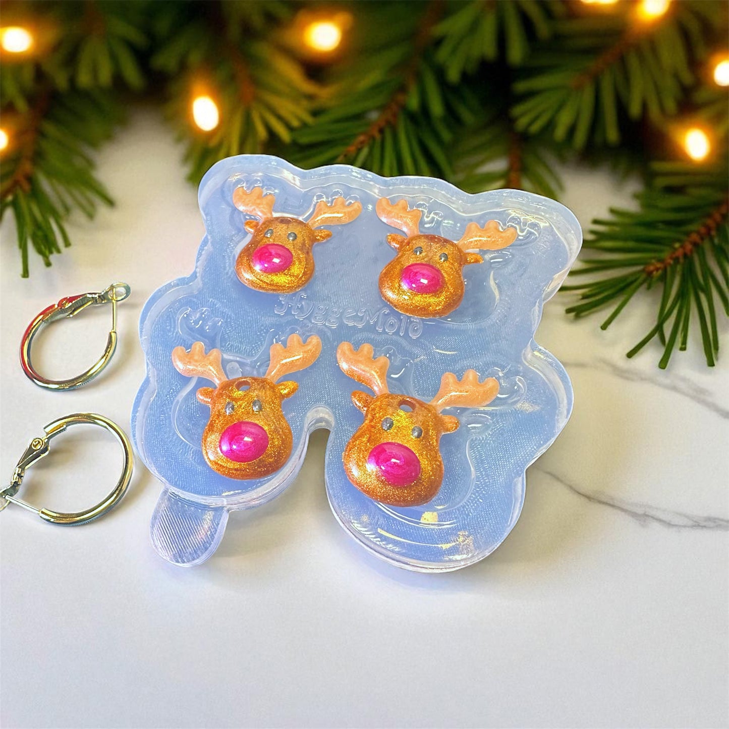 Small Christmas Reindeer Face Dangle Earring Mold
