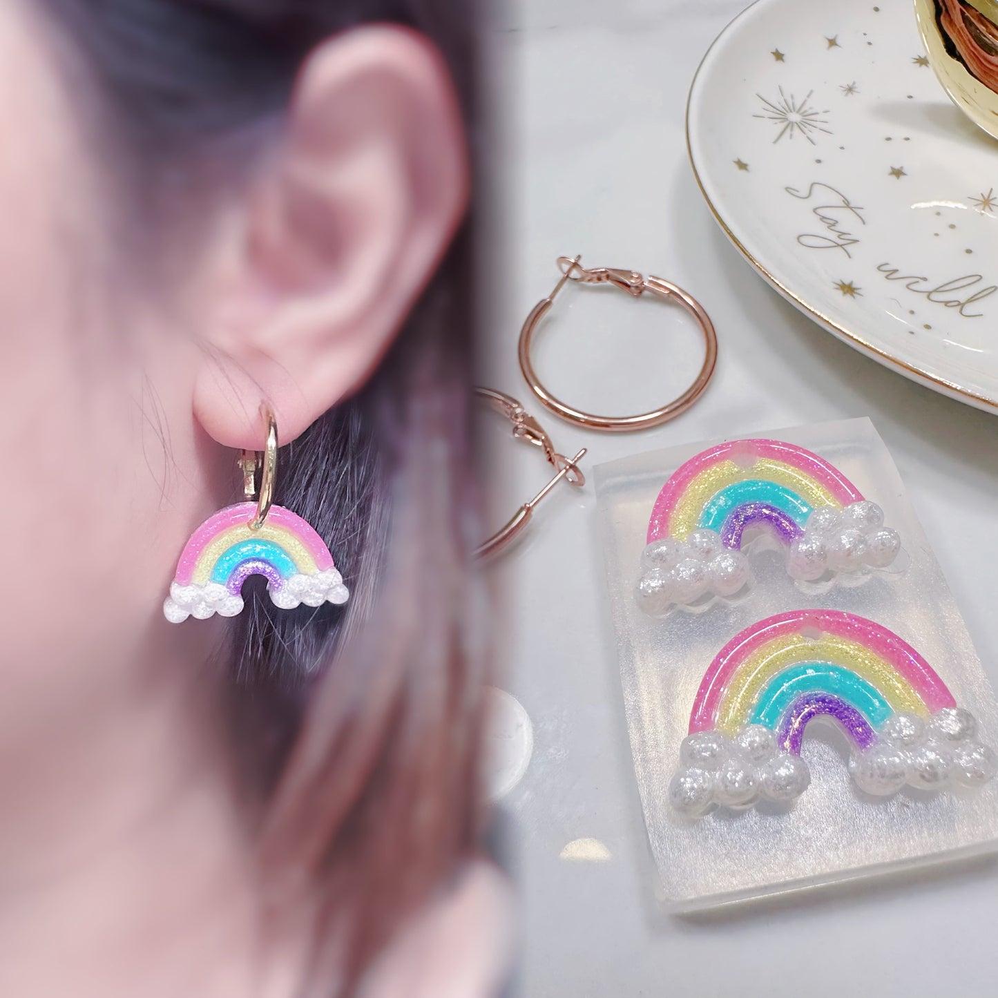 Predrilled 3D Rainbow Dangle Earring Hoop Earring Mold
