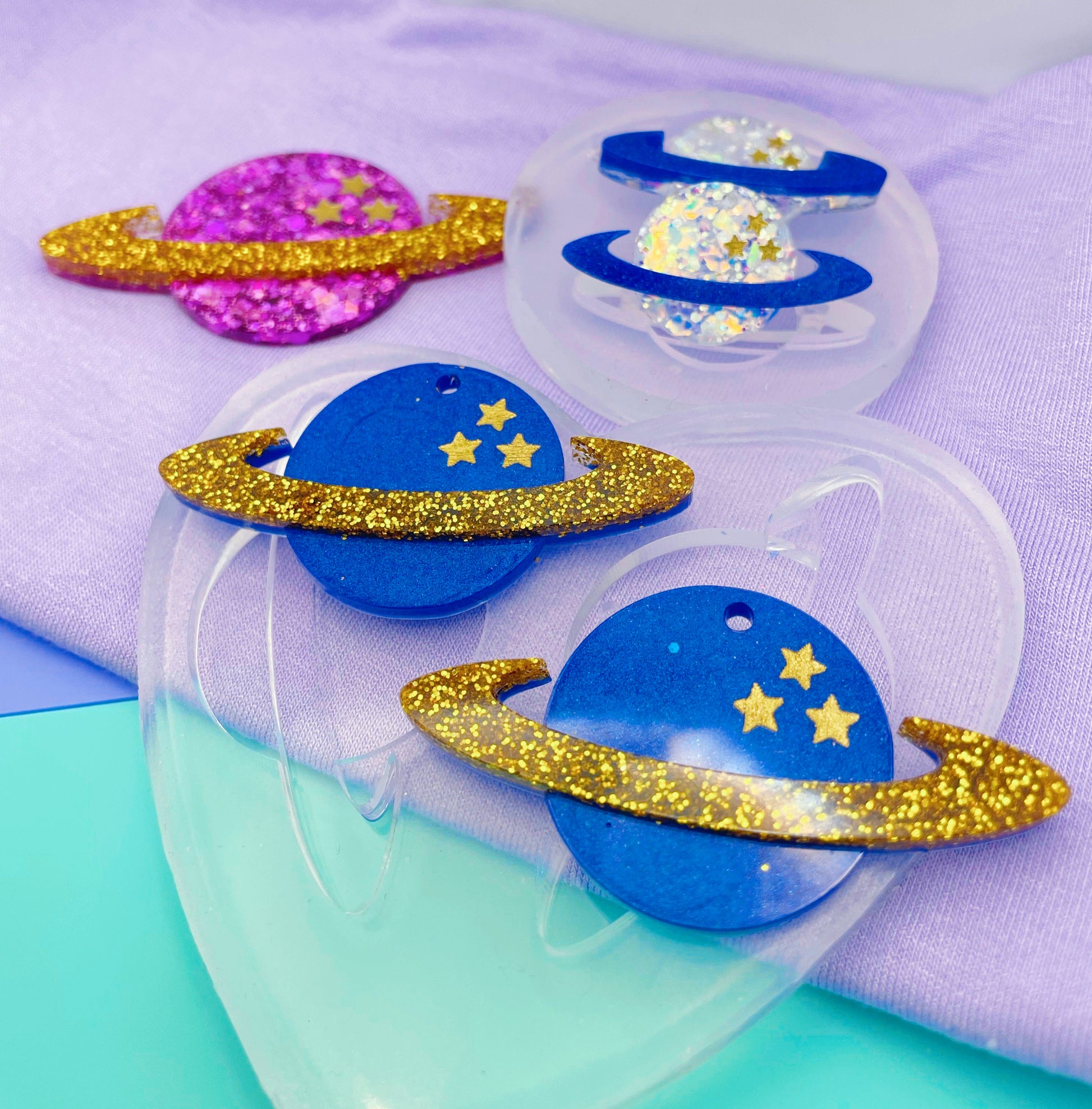 Planet Saturn Celestial Star Dangle Earring Mold for resin jewellery