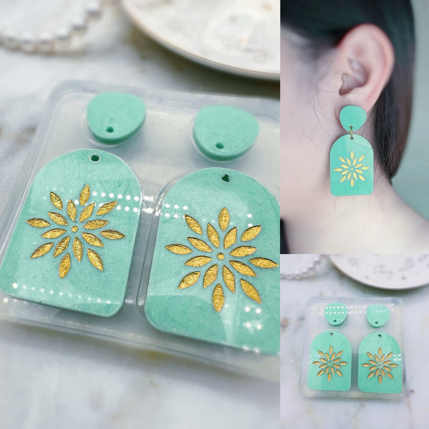 4 cm Lotus French Window Arch Dangle Earring Mold
