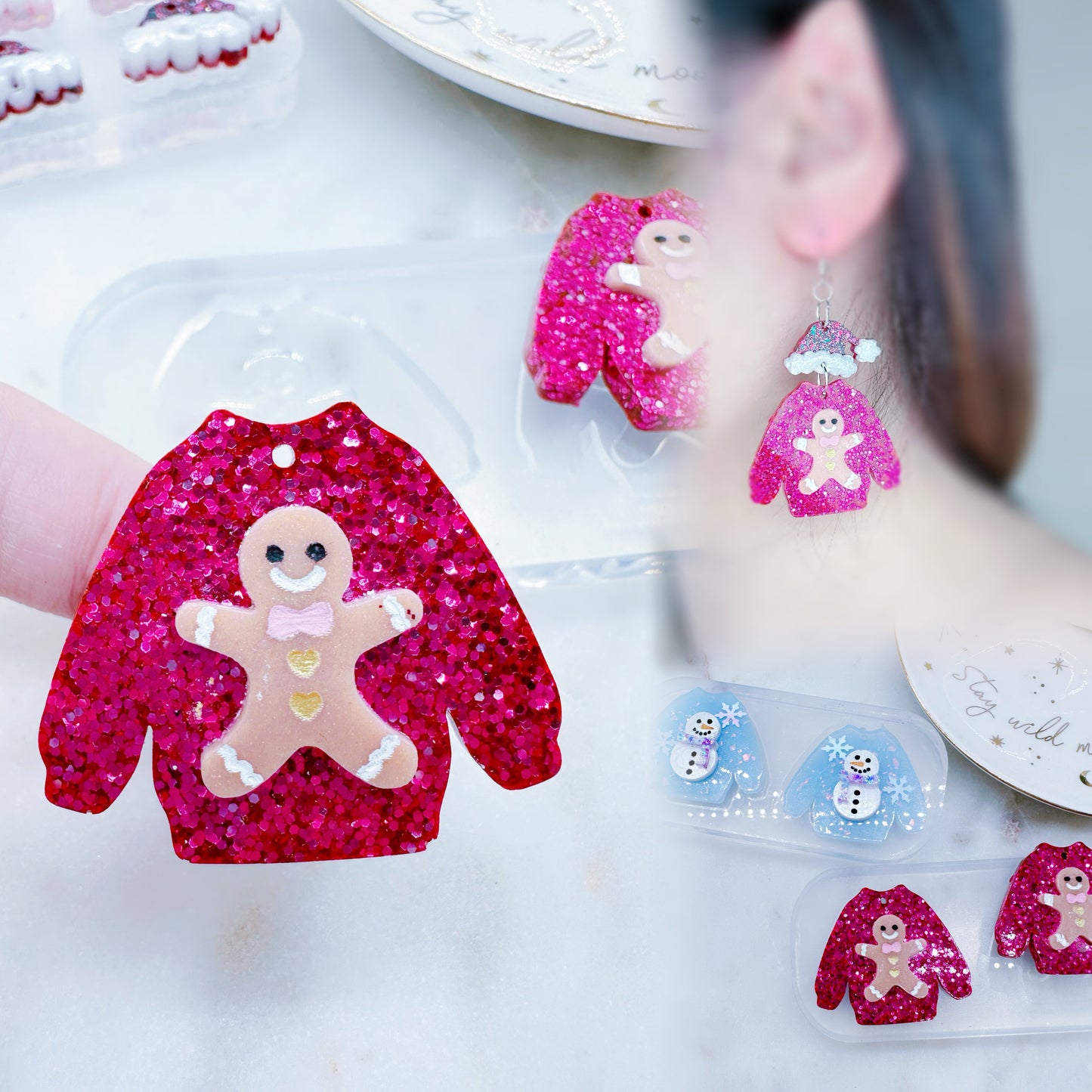 Christmas Gingerbread Ugly Sweater Dangle Earring Mold