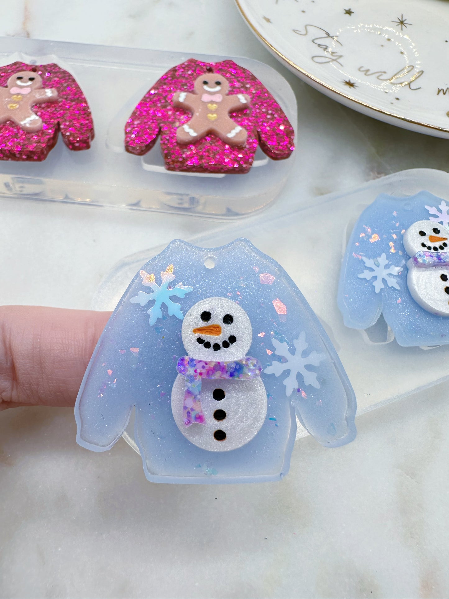 Layered Snowman Ugly Sweater Dangle Earring Mold