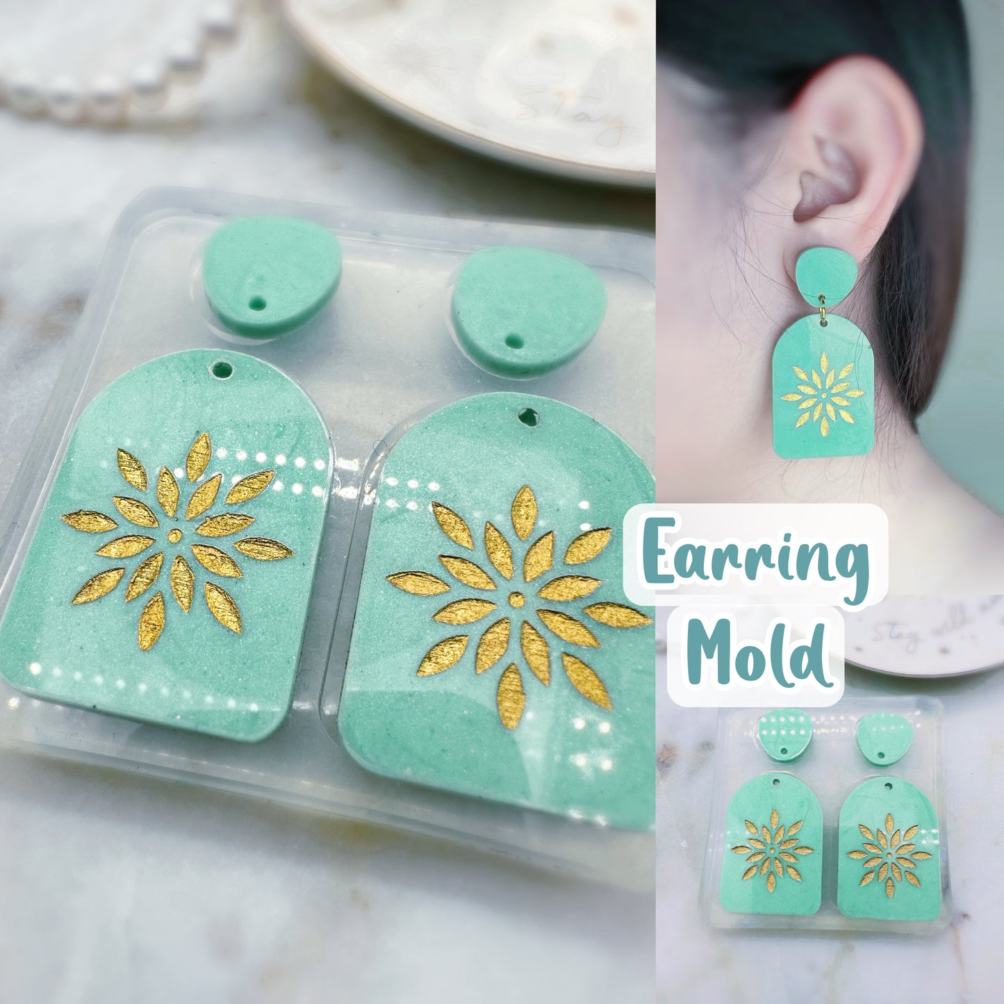 4 cm Lotus French Window Arch Dangle Earring Mold