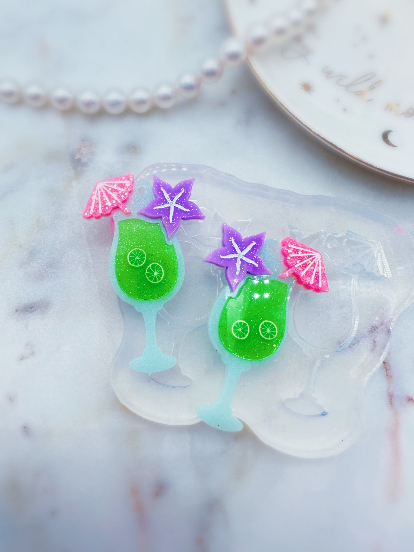 Hawaiian Flower Cocktail Glass Dangle Earring Mold