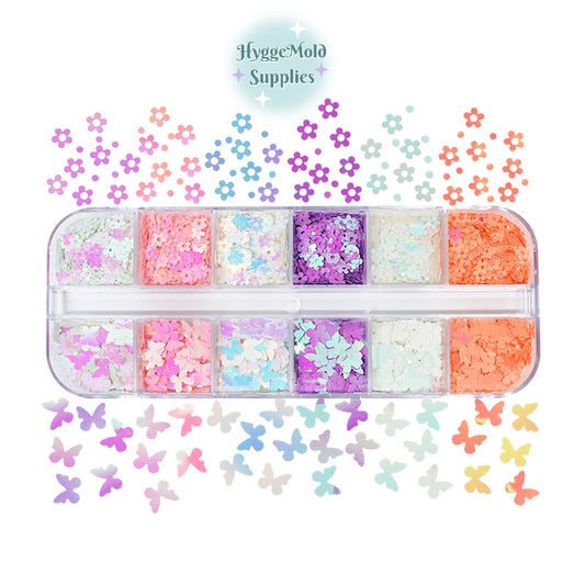 Iridescent Flower and Butterfly Glitter Sequin Shape