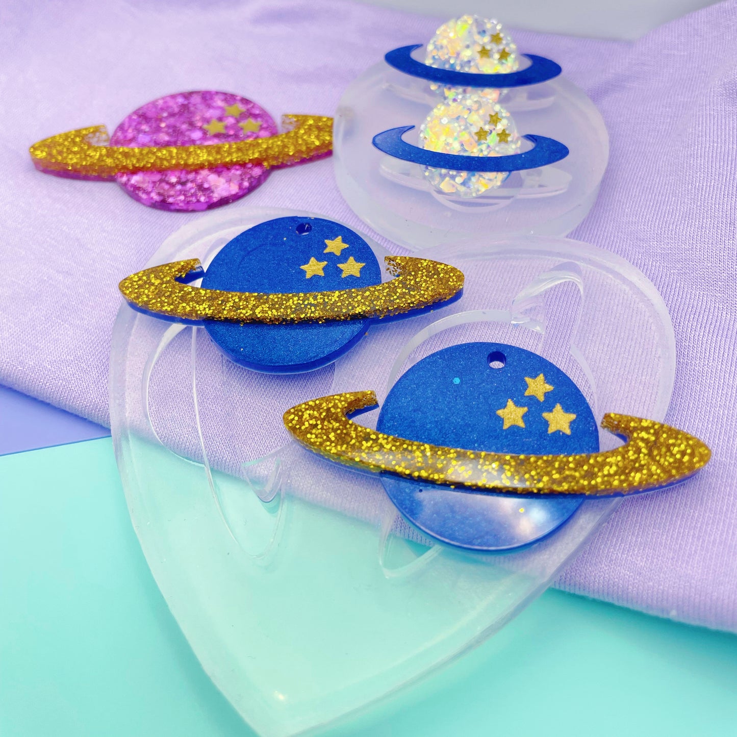Celestial Starry Planet Saturn Dangle Earring Brooch mold Space travel