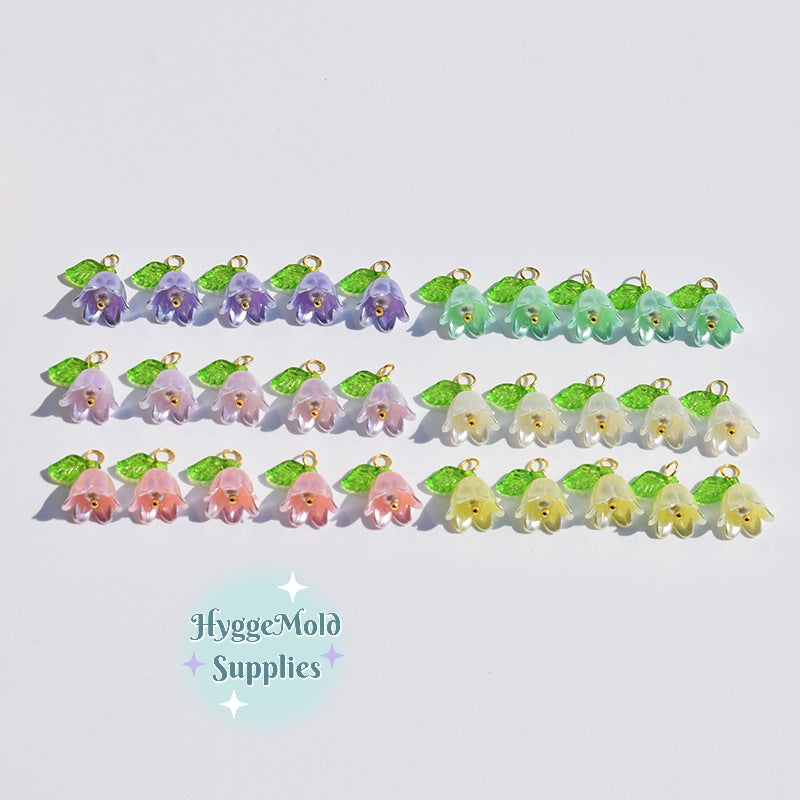 10 pc Lily of the Valley Flower Charm Color of your choice