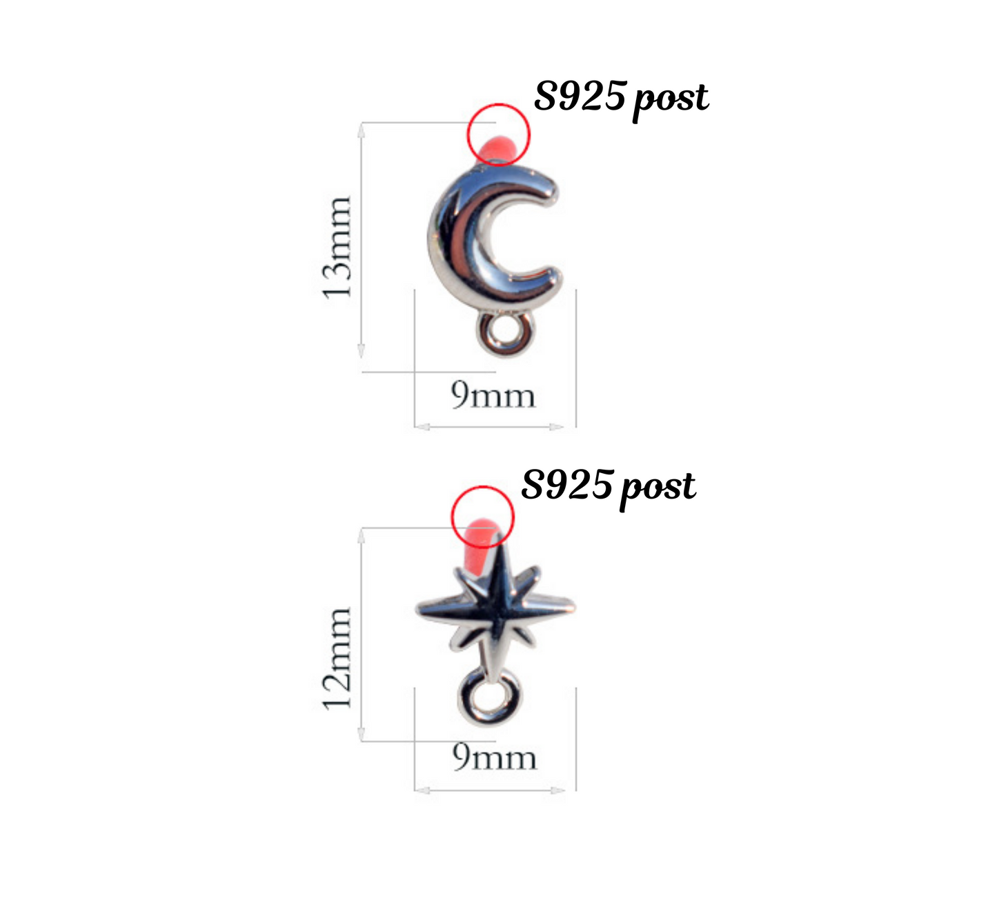 8 pcs Celestial Earring Posts