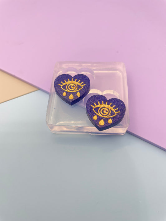 1.7 cm All-seeing Eye with Tears Celestial Heart Stud Earring Mold