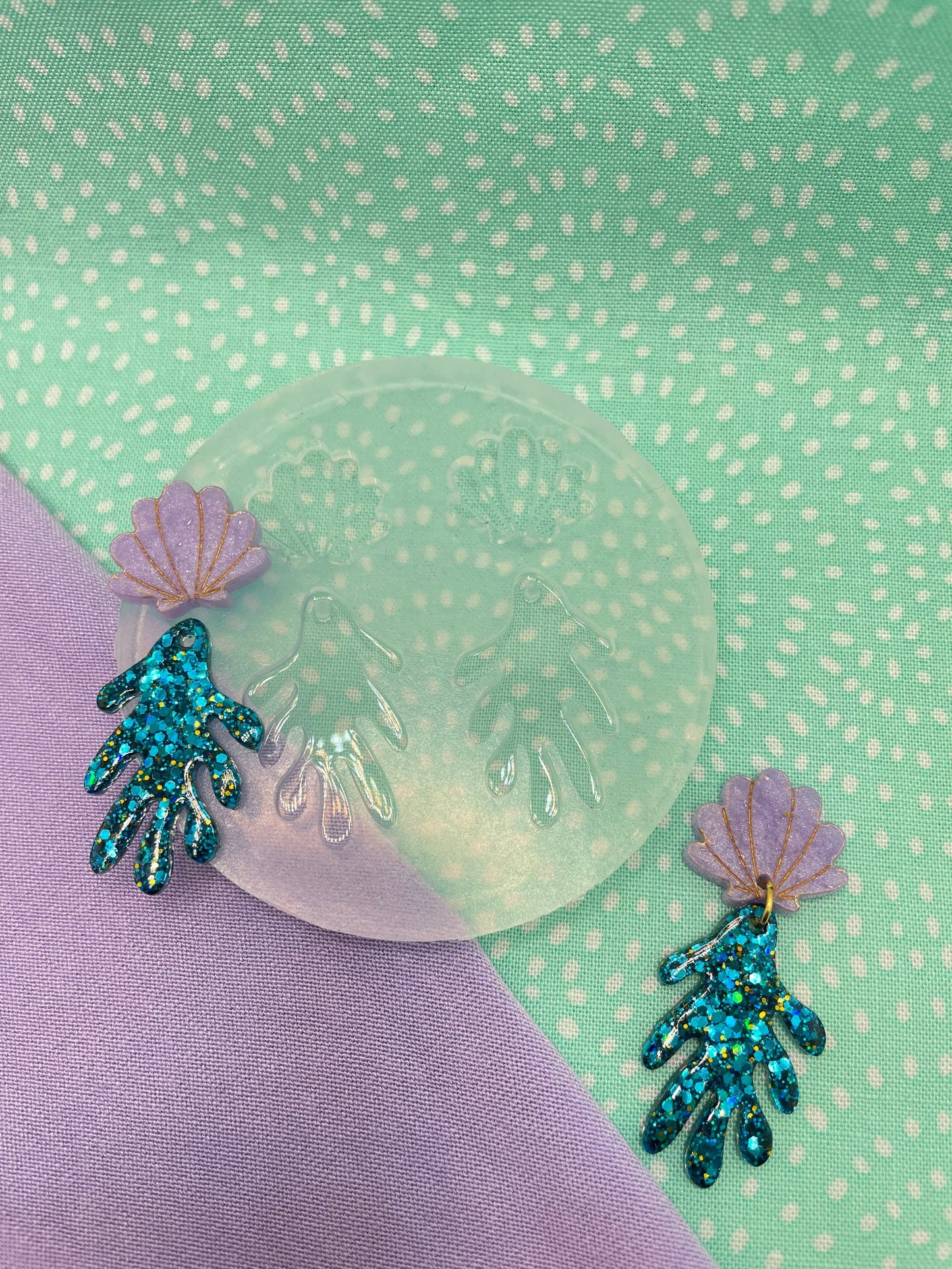 Seashell Scallop Shell Sea Kelp Coral Dangle Drop Earring Mold