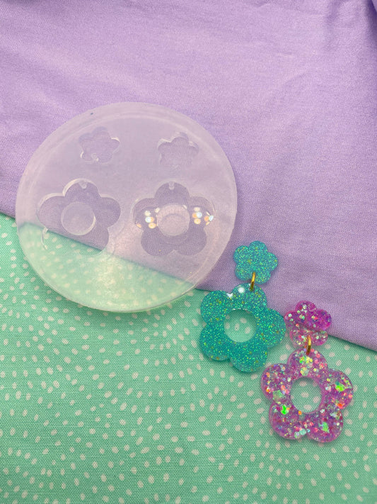 Two-level Mary Quant Flower Dangle Drop Earrings Mold no drill