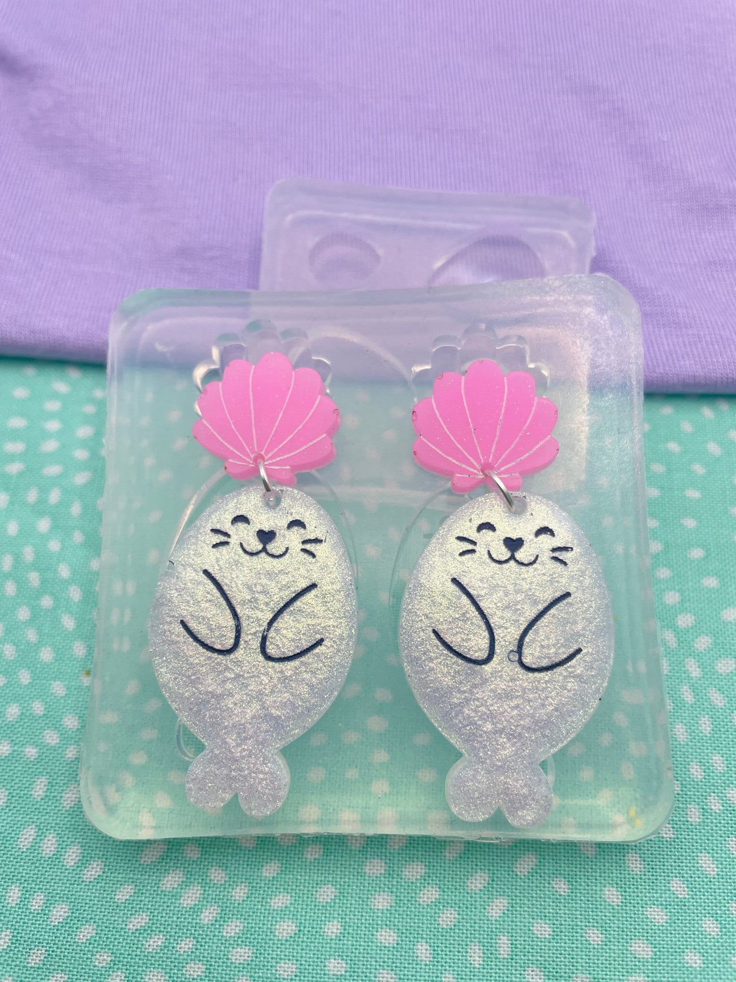 Engraved Shell and Seal Sea Lion dangle earring mold