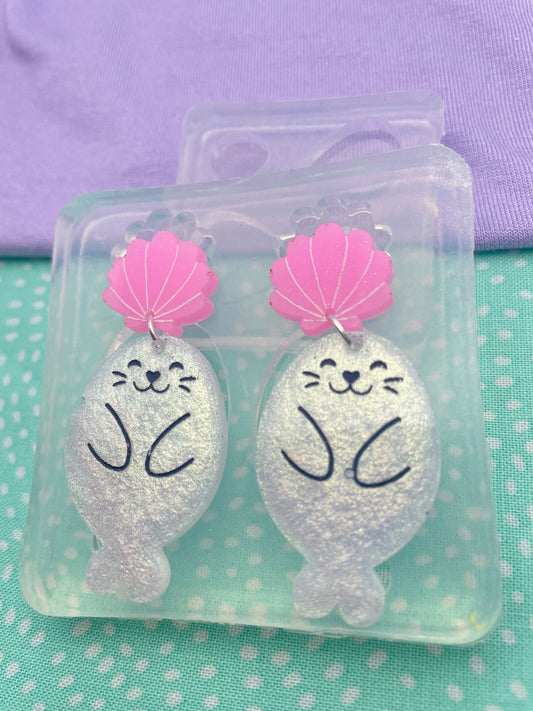 Engraved Shell and Seal Sea Lion dangle earring mold