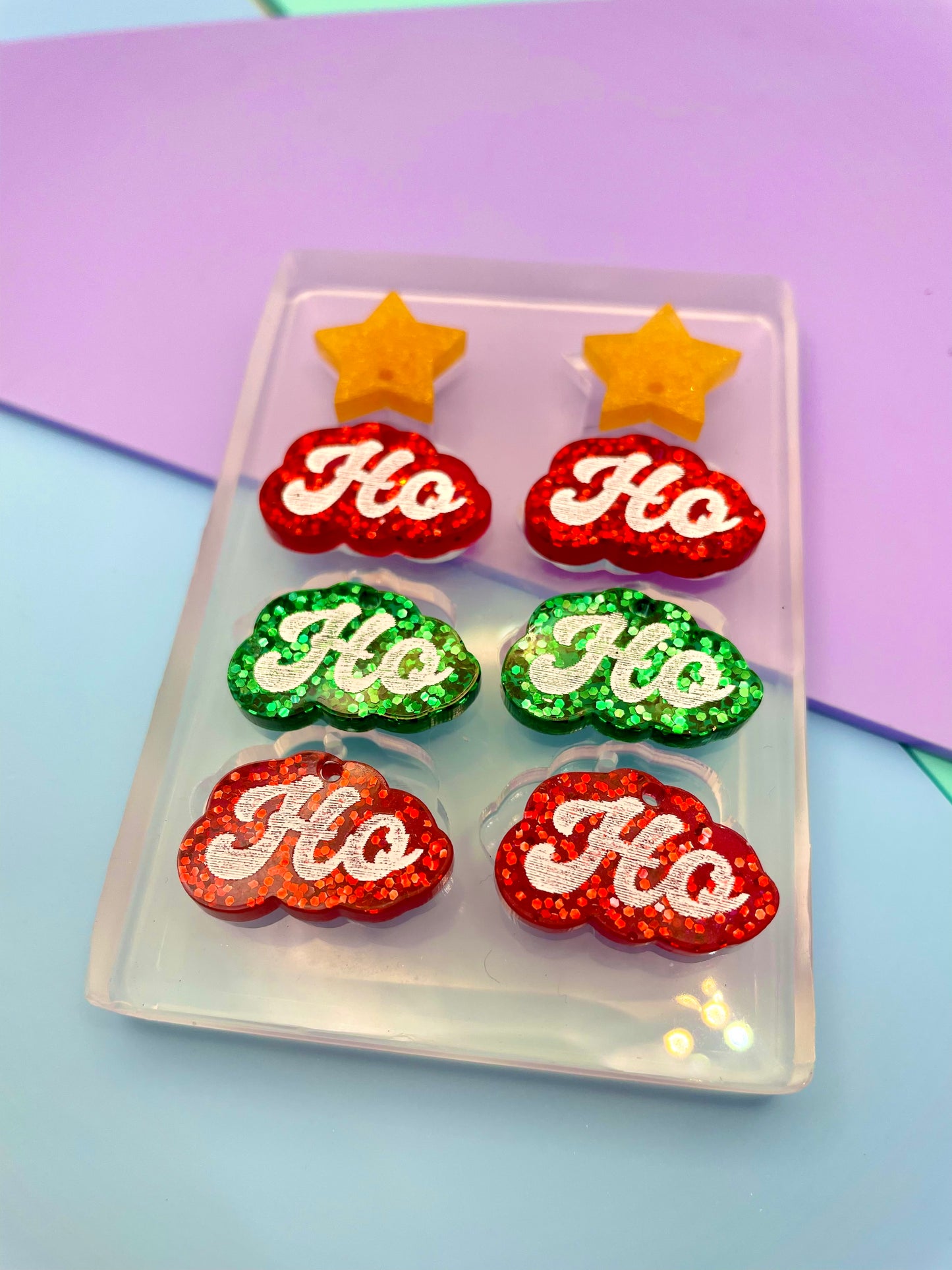 Christmas Ho ho ho Multilevel star stud topper dangle earring mold