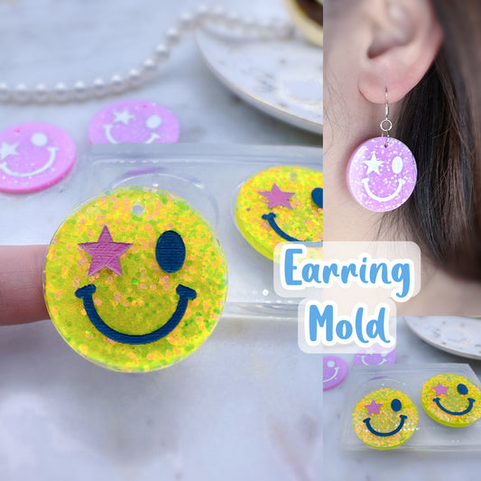 3.2 cm Star Funky Hippie Happy Face Dangle Earring Mold