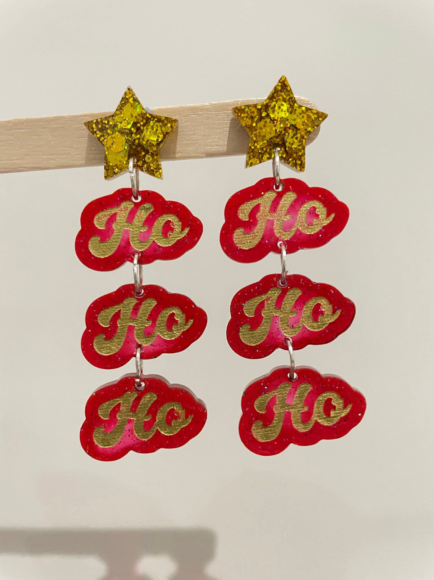 Christmas Ho ho ho Multilevel star stud topper dangle earring mold