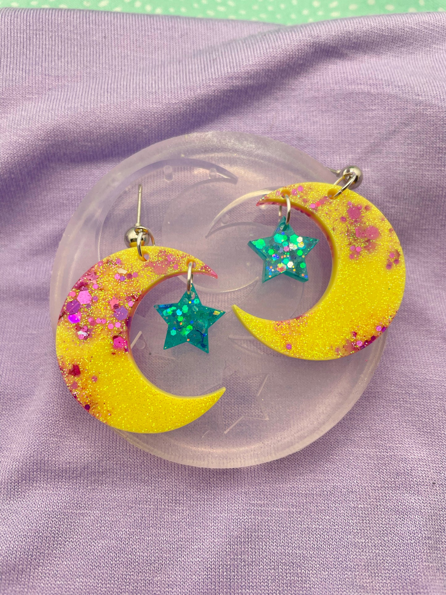 Crescent Moon With little dangly Star Dangle Earring Mold