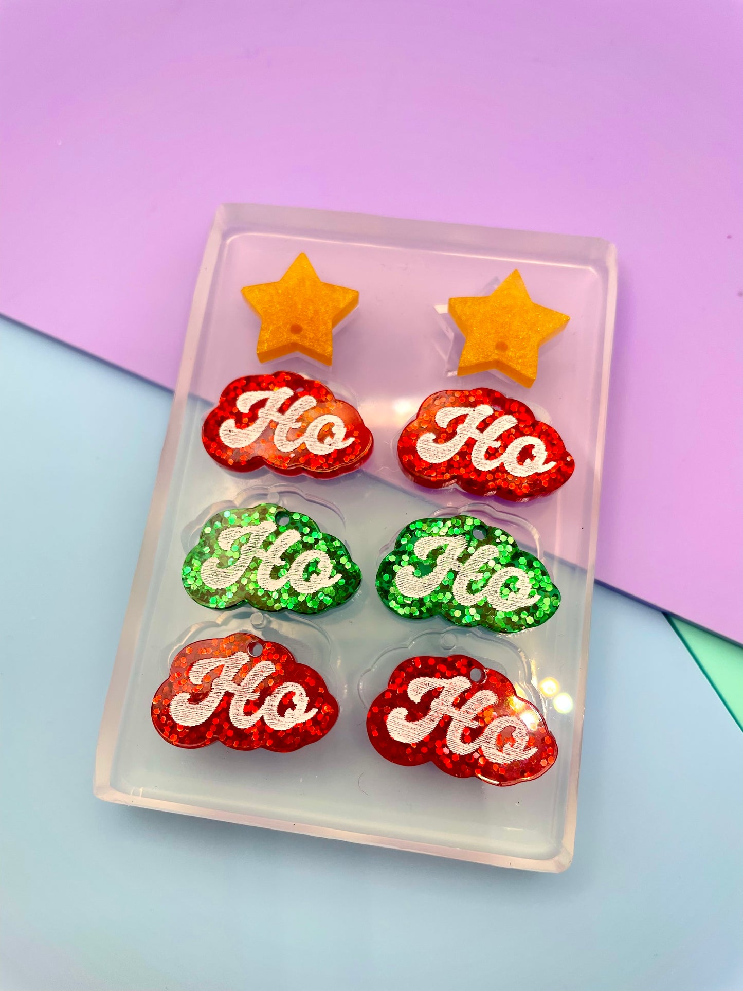 Christmas Ho ho ho Multilevel star stud topper dangle earring mold