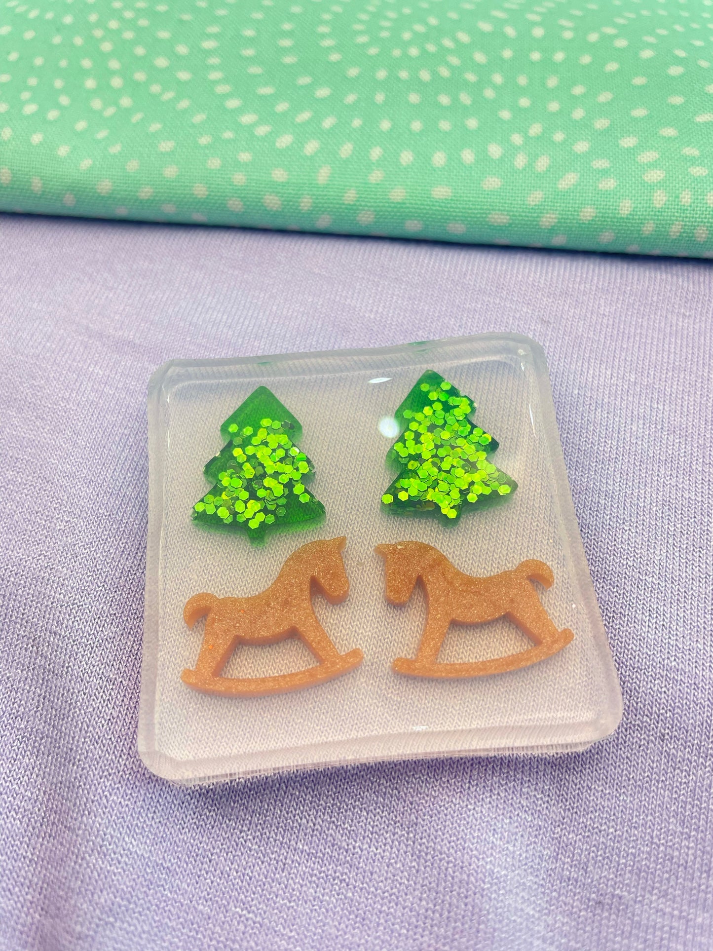 Mini Christmas tree Toy Horse Stud earring mold