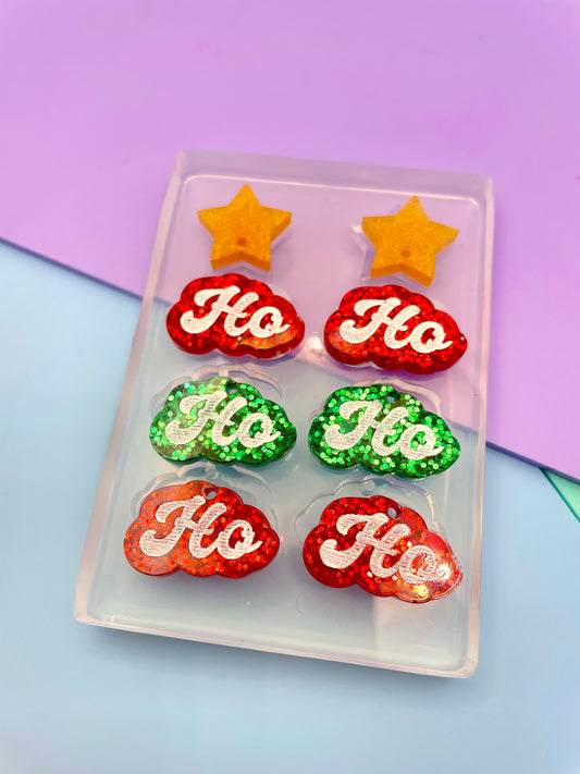 Christmas Ho ho ho Multilevel star stud topper dangle earring mold