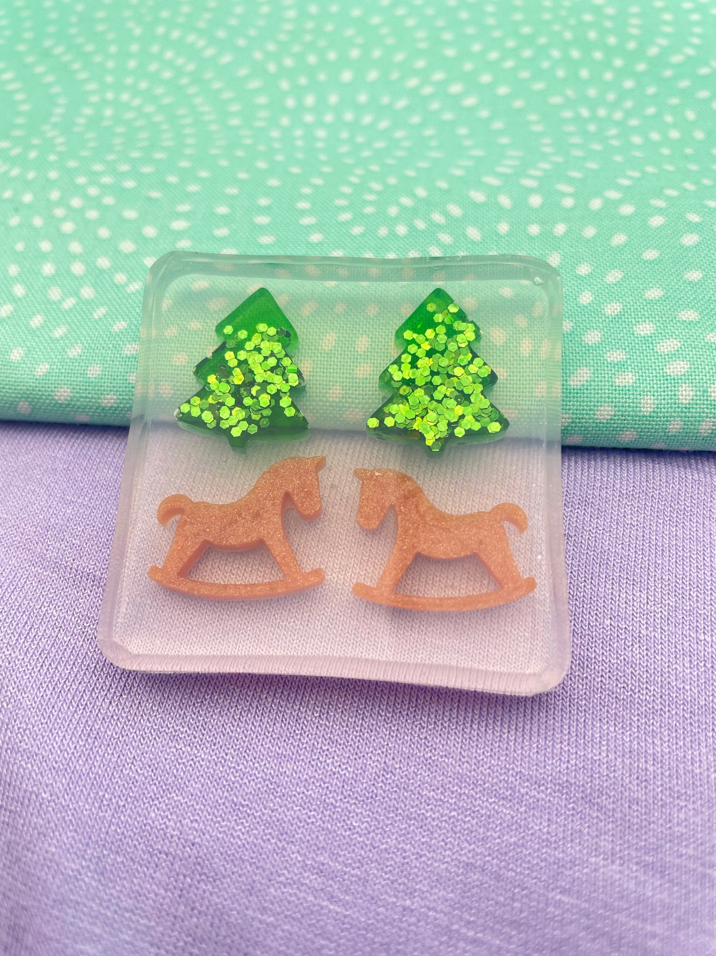 Mini Christmas tree Toy Horse Stud earring mold