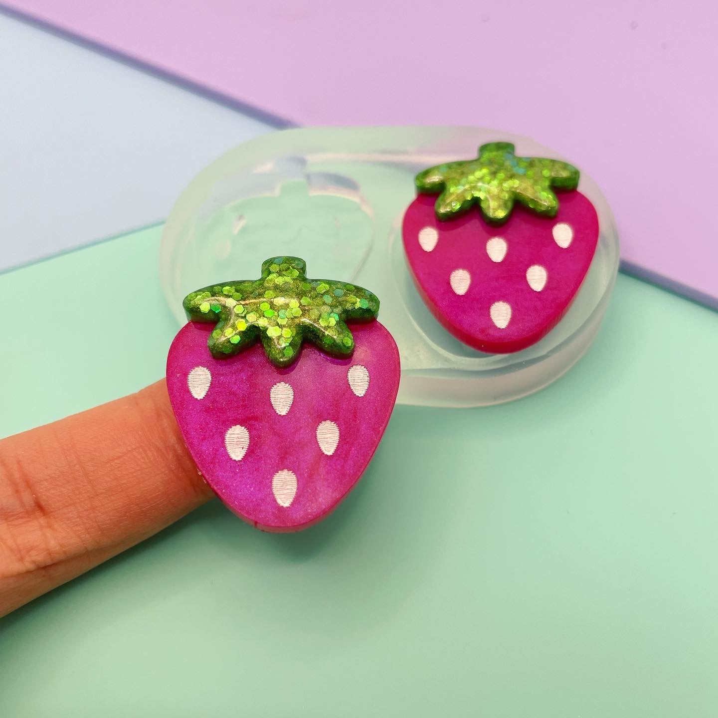 Plump strawberry brooch dangle stud earring mold