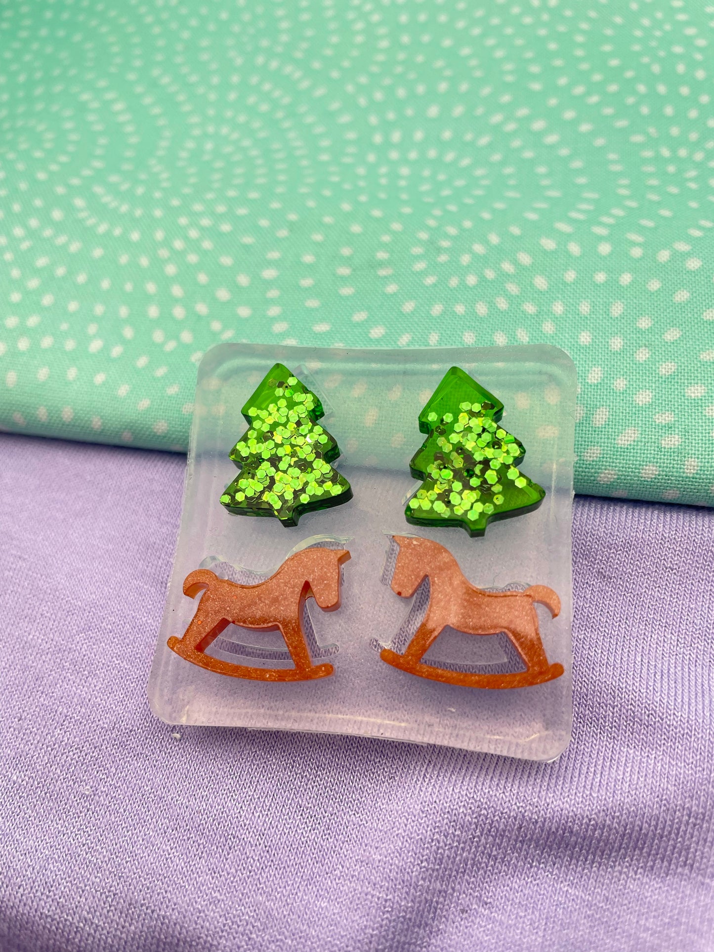 Mini Christmas tree Toy Horse Stud earring mold