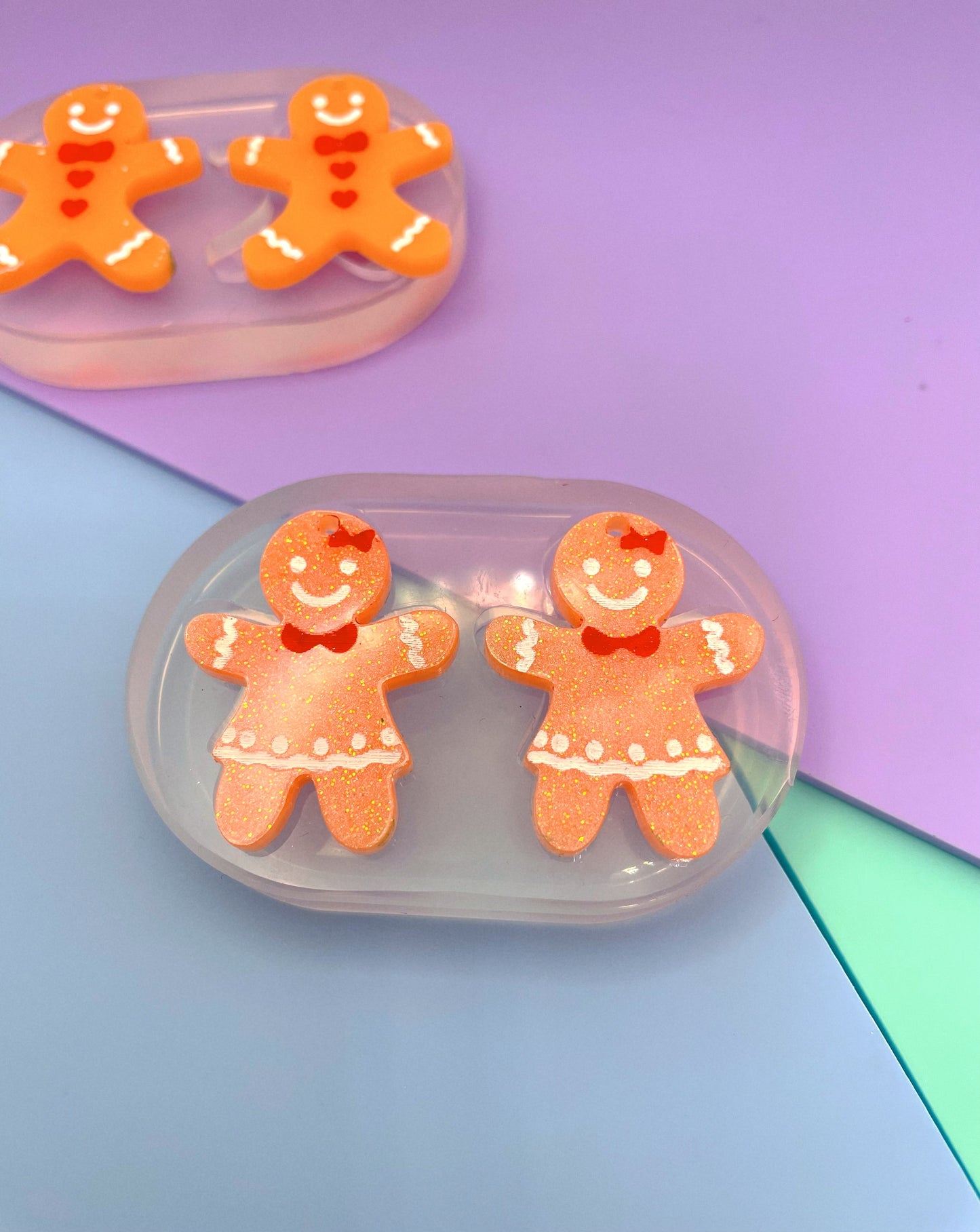 Christmas Party Gingerbread Boys and Girls Dangle Earring Mold predrilled
