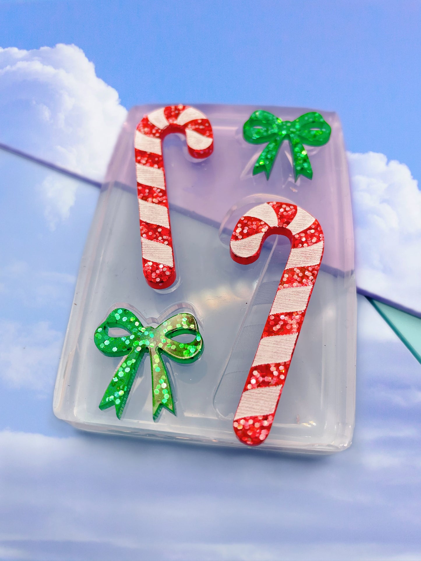 4.6 cm Candy Cane Christmas Multi-use Brooch Dangle Earring Keychain Hairclip mold