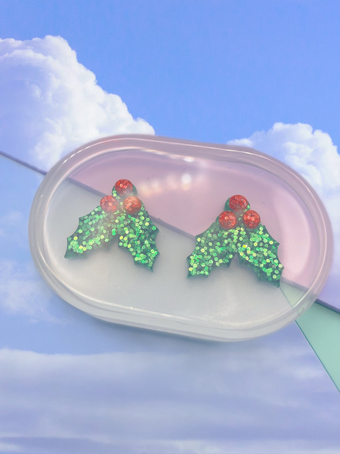 Small Christmas Holly Stud Earring Mold