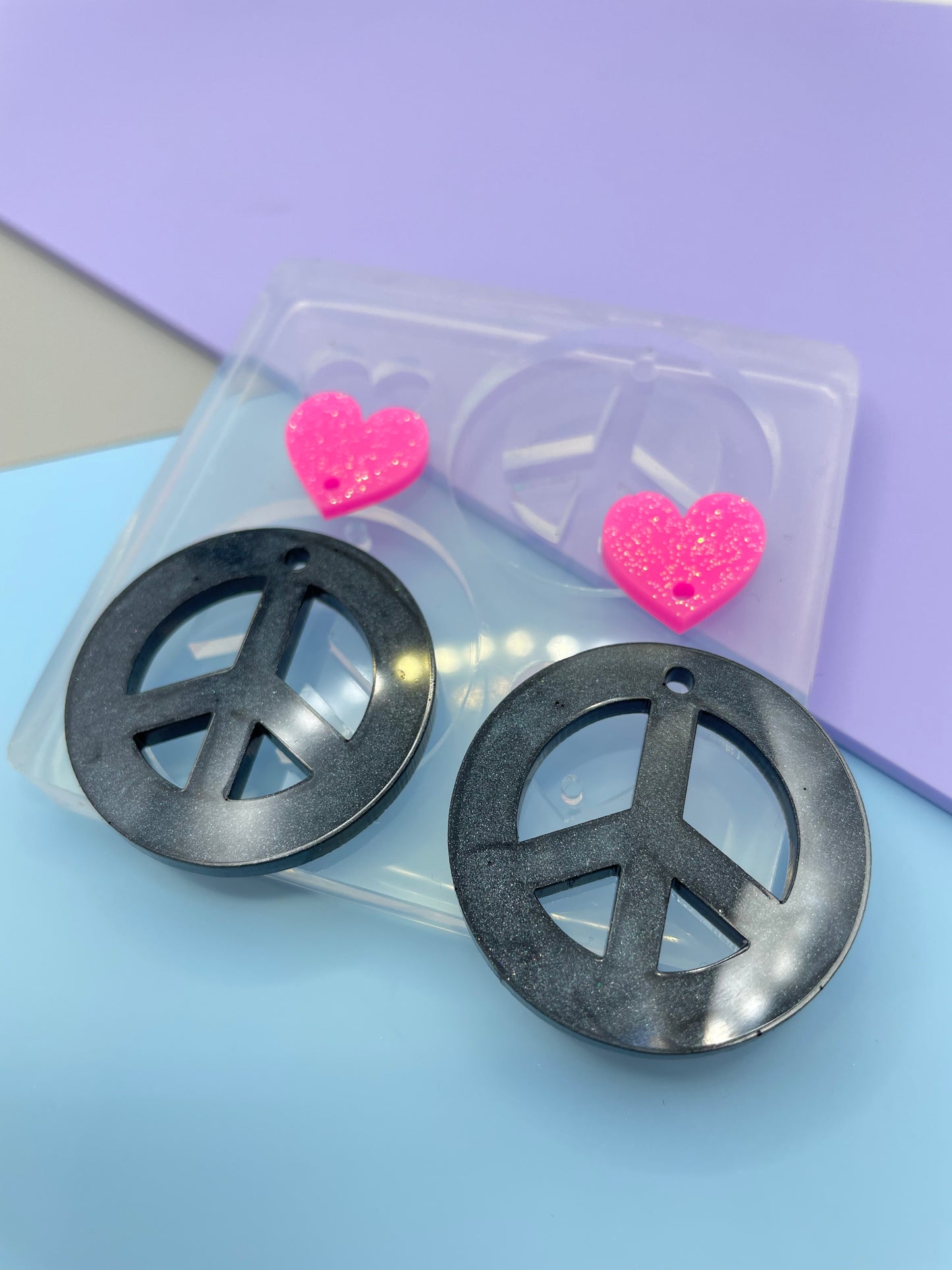 Peace symbol heart stud topper dangle earring mold