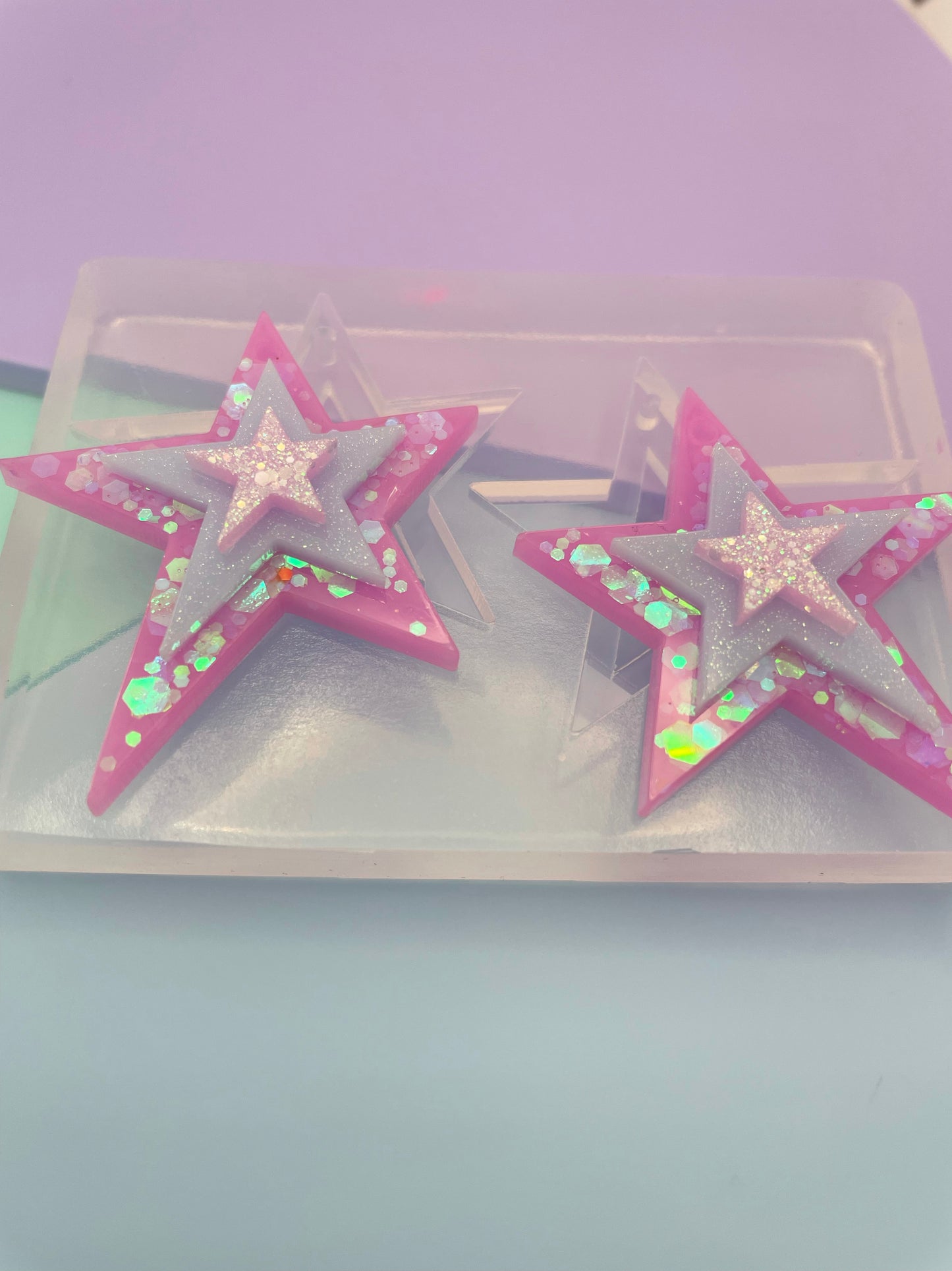 4cm layered Star Dangle Earring Mold Asymmetric shape