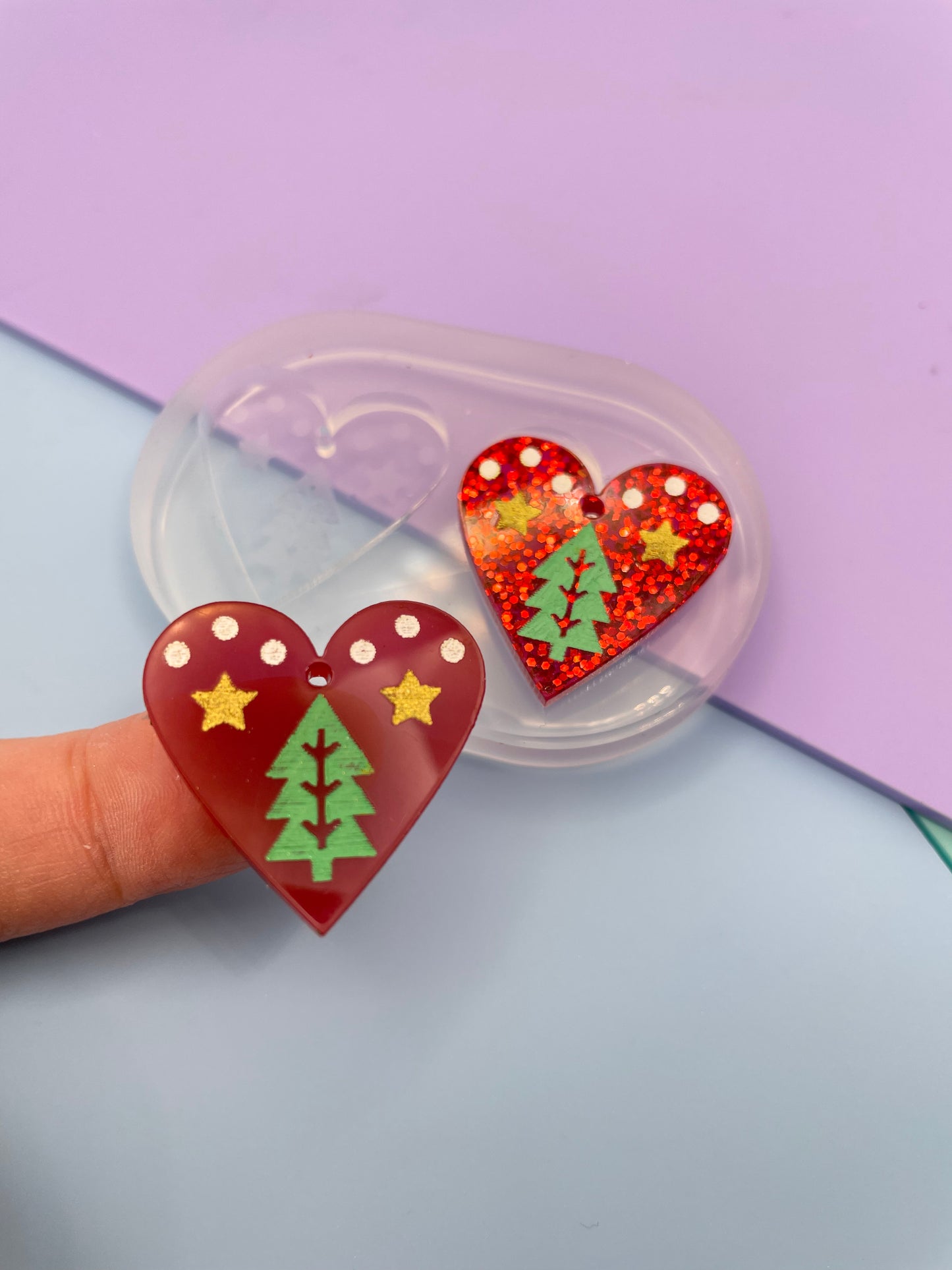 Small Christmas Engraved Heart Dangle Earring mold