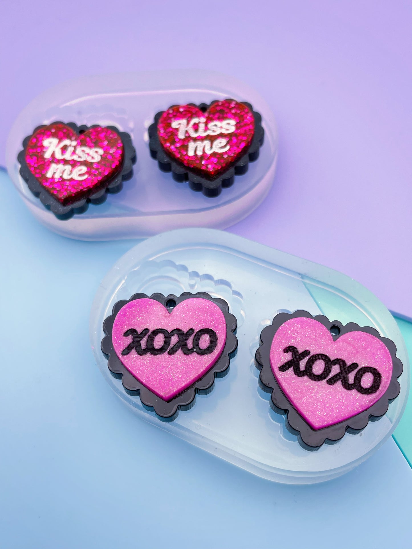 2.6 cm XOXO kisses hugs Layered Scalloped Heart Dangle Earring Mold