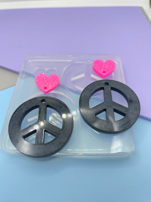 Peace symbol heart stud topper dangle earring mold