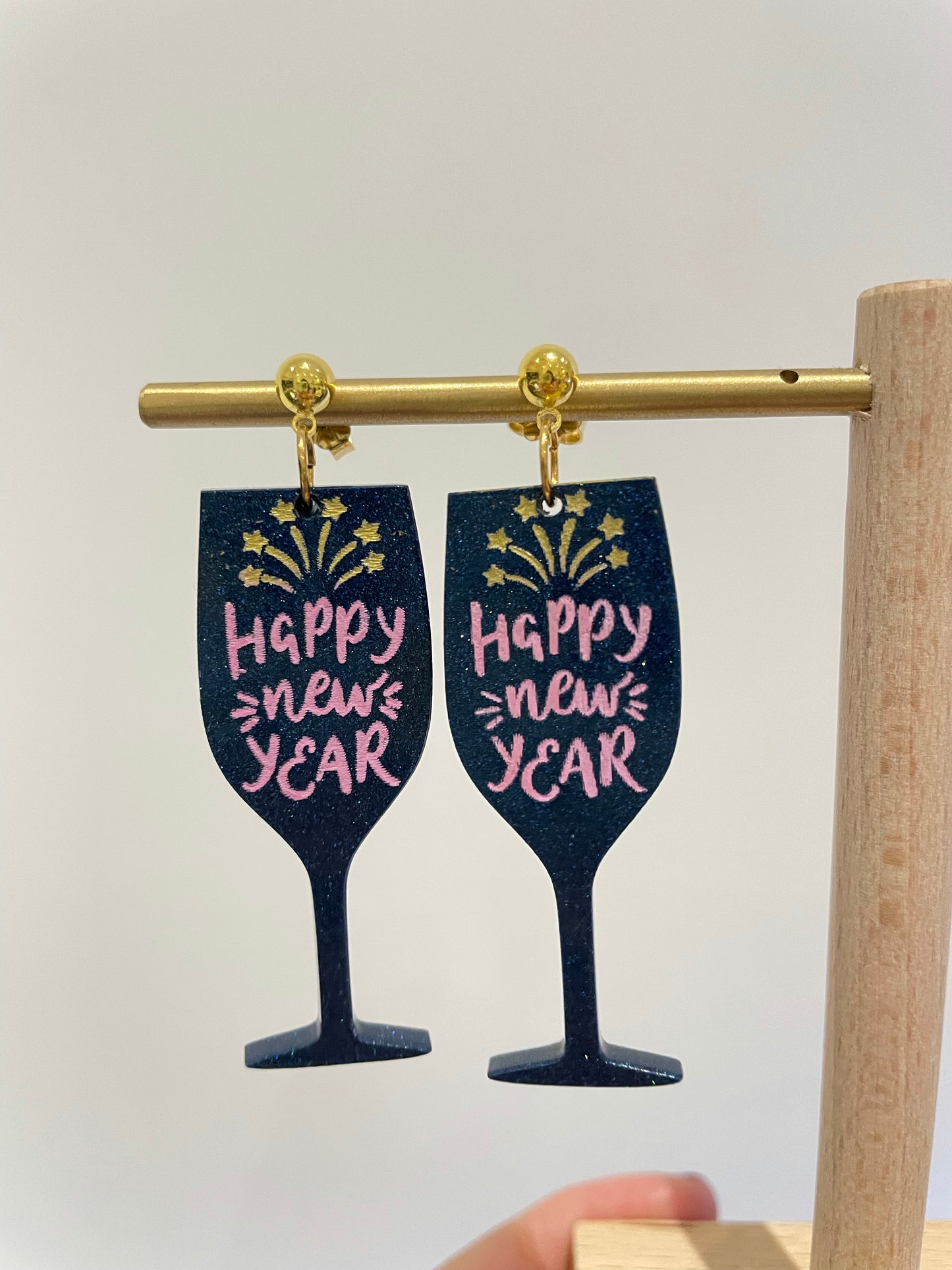Happy New Year Wine Cocktail Glass Dangle Earring Mold