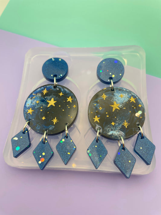 Starry Sky Round Disc with Rhombus tassel Dangle Drop Earring Mold