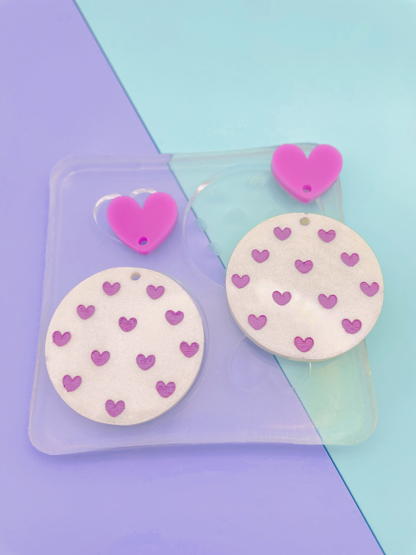 Cute Polka  Heart Disc Round Dangle Earring Mold