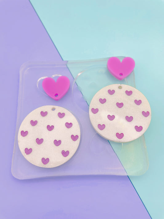 Cute Polka  Heart Disc Round Dangle Earring Mold