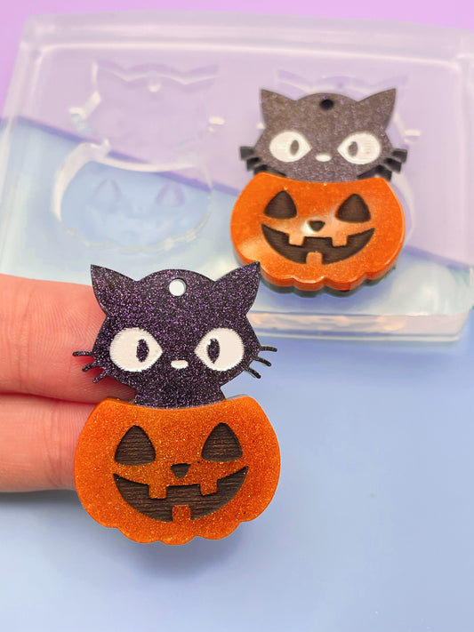 3.5cm Cat in Pumpkin Dangle Earring Mold Halloween