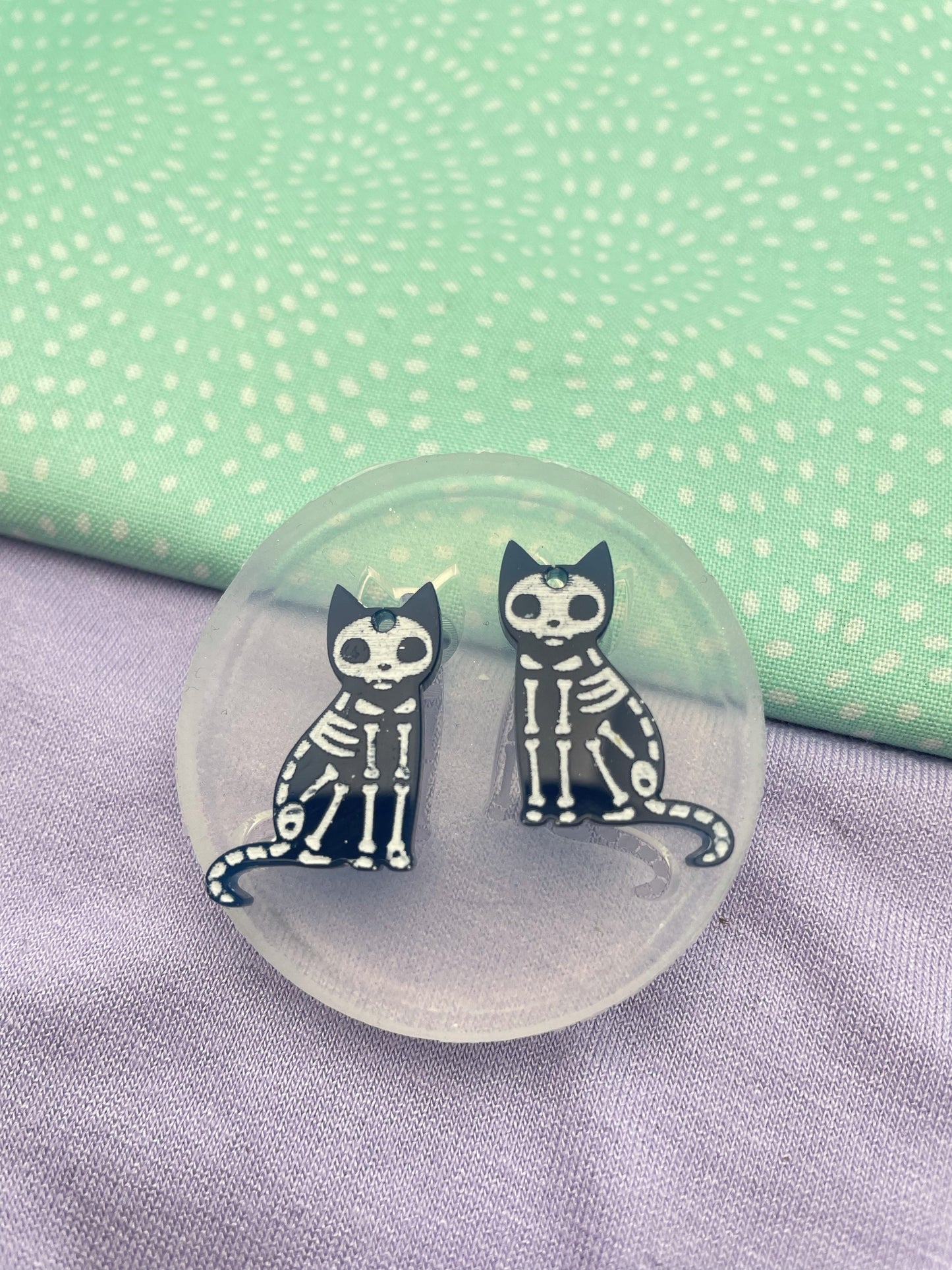Halloween Gothic Skeleton Cat Dangle earring Mold